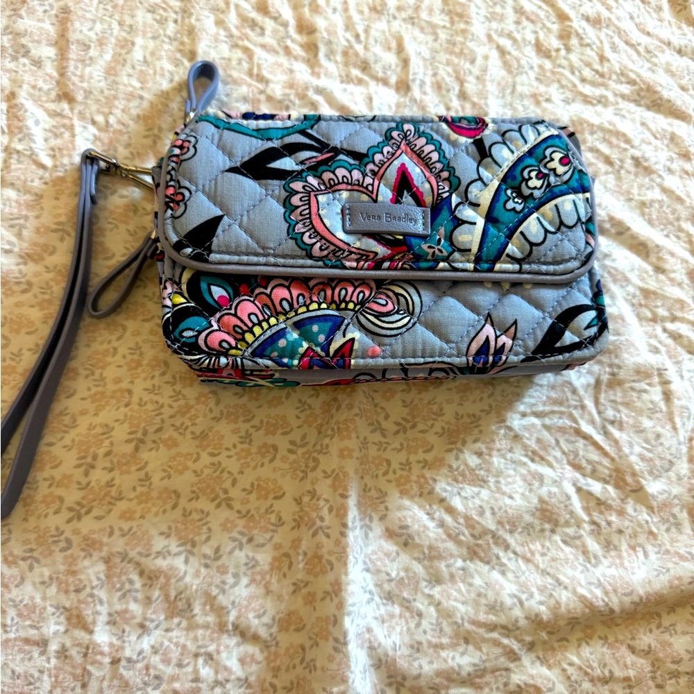 Vera Bradley Gray and Multicolor Quilted Wristlet